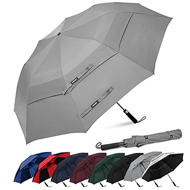 G4Free 62 Inch Portable Golf Umbrella Large Oversize Double Canopy Vented Windproof Waterproof Auto Open Folding UmbrellasGray