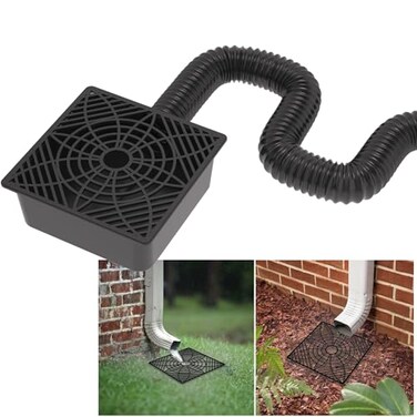 YOTODY Gutter Downspout ExtensionsCatch Basin Low Profile Downspout Extender No Deep Dig Catch Basin Flexible Pipe Extension to 51ft Protect House Foundation