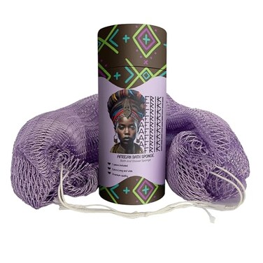 AFRIKI African Net Sponge Premium Authentic Exfoliating Body Scrubber Extra Long Stretch Bath Sponge for Shower Deep Exfoliating Washcloth for Smooth Skin 1 Pack Lilac