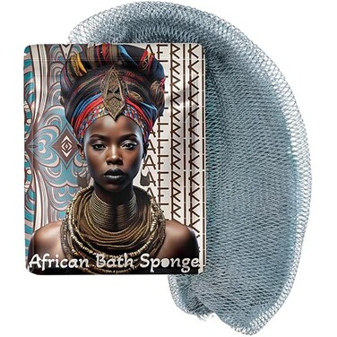 AFRIKI African Net Sponge Premium Authentic Exfoliating Body Scrubber Extra Long Stretch Bath Sponge for Shower Deep Exfoliating Washcloth for Smooth Skin 1 Pack Slate