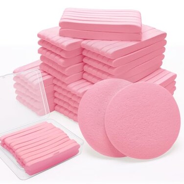 Luxiv 3601 Count Compressed Facial Sponges Round Face Sponge Professional Compressed Makeup Removal Sponges for Estheticians Wash Face Sponge Compress Exfoliating Spa Pads with Portable Case Pink