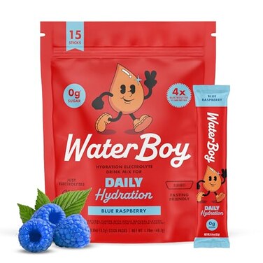 Waterboy Daily Hydration Blue Raspberry Sugar Free Electrolytes Powder Drink Mix 15ct Hydration Packets
