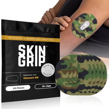 Skin Grip Adhesive Patch Compatible with Dexcom G6 Adhesive Patches Waterproof Sweatproof with Cutout Lasts 1014 Days Continuous Glucose Monitor Patch CGM Sensor Cover 20 Pack Camo