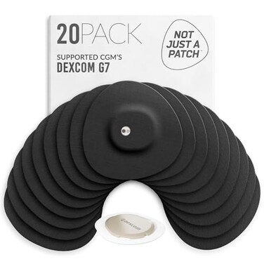 Not Just A Patch Dexcom G7 Adhesive Patches 20 Pack Stelo CGM Sensor Patches with PrecisionCut Hole for Ventilation Black