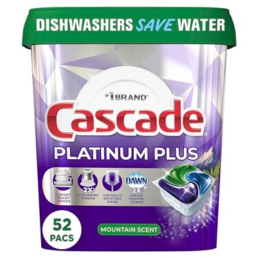Cascade Platinum Plus ActionPacs Dishwasher Detergent Pods Dishwasher Soap Mountain 52 Count