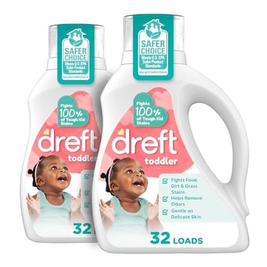Dreft Toddler Liquid Laundry Detergent Gentle on Sensitive Skin Laundry Soap 42 fl oz 32 Loads Pack of 2 Packaging May Vary