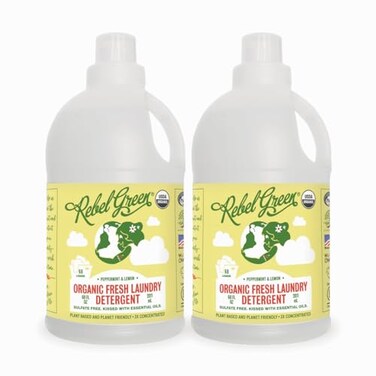 Rebel Green Organic Laundry Detergent Natural Laundry Soap Liquid Laundry Detergent with Dispenser Cup Gentle Laundry Detergent Fresh Peppermint Lemon Scent 68 Load Bottles 2 Pack