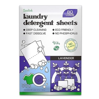 Soulink Laundry Detergent Sheets Up to 80 LoadsEco Friendly Detergent Sheets for Travel Home No Plastic Jug Liquidless Soap Strips Plantbased Hypoallergenic Safe for Sensitive Skin Lavender