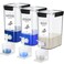 Soaoo 3 Set 87 oz Liquid Laundry Detergent Dispenser with Faucet and Cup Holder Labels Plastic Fabric Softener Container Detergent Drip Catcher for Laundry Room Washing Soap