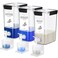Soaoo 3 Set 87 oz Liquid Laundry Detergent Dispenser with Faucet and Cup Holder Labels Plastic Fabric Softener Container Detergent Drip Catcher for Laundry Room Washing Soap