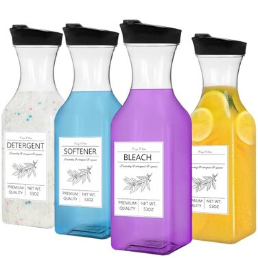 Rrshnsgv Laundry Detergent Dispenser Bottle 53oz with Label4 Pack Liquid Laundry DispenserPlastic Detergent Dispenser for Laundry Room Organization and StorageBlack Lid