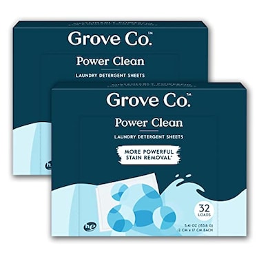 Grove Co. Grove Co Laundry Detergent Sheets Power Clean Dissolving Washer Sheets 2 Pack 64 Loads Tough Stain Remover Unscented Free Clear Formula
