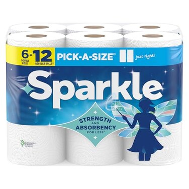 Sparkle PickASize Paper Towels 6 Double Rolls 660 Sheets Total Strong 2Ply Towels for Kitchen Cleanup and Everyday Messes