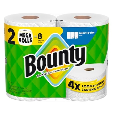 Bounty SelectASize Paper Towels White 2 Mega Rolls 8 Regular Rolls