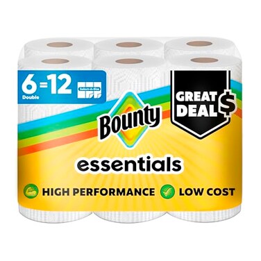 Bounty Essentials SelectASize Paper Towels 6 Double Rolls White 108 Sheets Per Roll