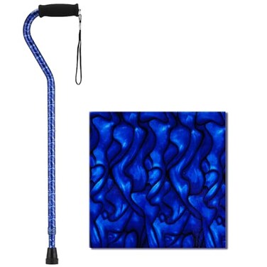 NOVA Designer Walking Cane with Offset Handle Lightweight Adjustable Walking Stick with Carrying Strap Blue Waves Design