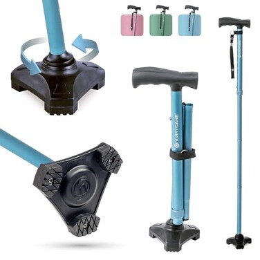 HurryCane HCANEPBC2 Freedom Edition Foldable Walking Cane with T Handle Pastel Blue