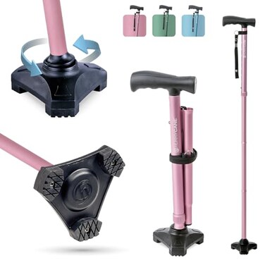 HurryCane HCANEPPC2 Freedom Edition Foldable Walking Cane with T Handle Pastel Pink