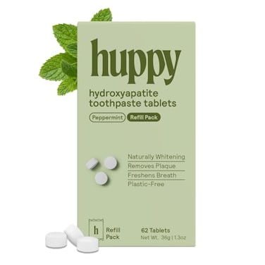 Huppy Toothpaste Tablets Nano Hydroxyapatite Fluoride Free and Plastic Free Natural Whitening Remineralizing SLS Free Bulk Supply Peppermint Flavor 248 Count