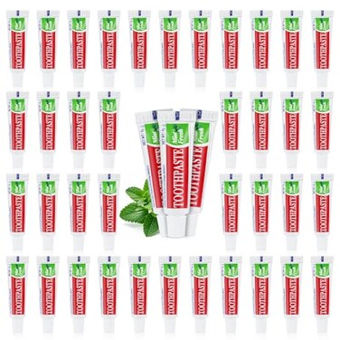 KRIZJUES 60 Tubes Travel Size Toothpaste in Bulk Disposable Mini Mint Compact Small Pocket Size Essential Toothpaste for Vacation Hotel Shelter Homeless Nursing Home Charity Camping Single Use 017 oz