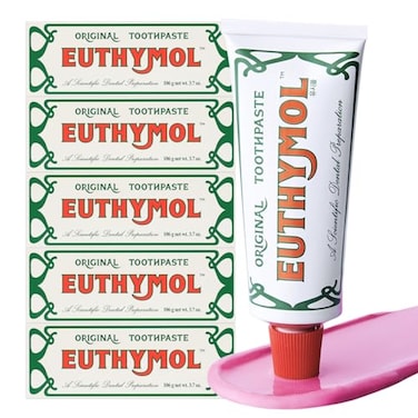 EUTHYMOL Original Toothpaste 37fl oz5 Pack of 5 FluorideFree Toothpaste for Sensitive Teeth Gum Bad Breath Cavity Prevention 12Hour Long Lasting Freshness with Wintergreen