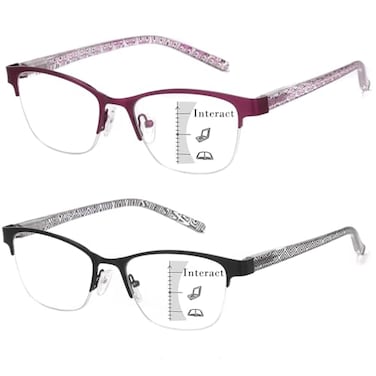 Missfive 2 Pack Women Progressive Multifocus Reading Glasses No Line Blue Light Blocking Spring Hinge Readers Lightweight Multifocal Computer Cateye EyeglassesWorkspace For Near Range 15x