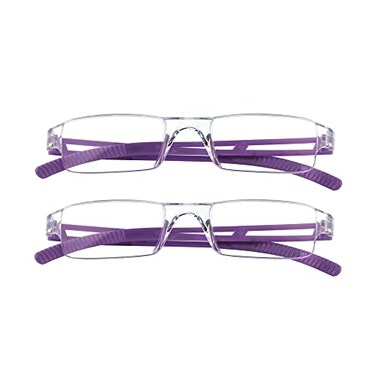 LifeArt Blue Light Blocking Reading Glasses2 Pack Mens and Womens Rectangular FramePurple250 Magnification