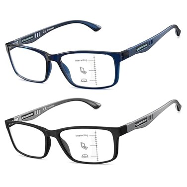 CARA OPTICAL CARA Extremely Lightweight Progressive Multifocus Reading Glasses for Men NoLine Blue Light Blocking Computer Readers 2Pack 250x