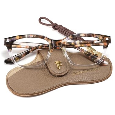 FancyFlower Square Reading Glasses for Women Blue Light Blocking Reader Amber Mist Honey Crystal 15x