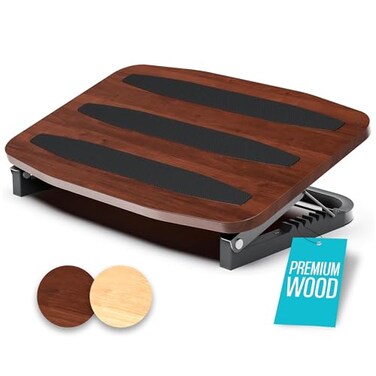 COREMINDED Adjustable Under Desk Foot Stool Ergonomic Foot Rest with 7 Angles Walnut