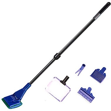 JZMYXA Aquarium Cleaning Tools Kit 5 In 1 Function for Long Deep Fish Tank Adjustable Length Rod Including Algae Scrape Cleaning Sponge 39 Small Fishnet Gravel Rake Plant Fork