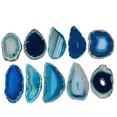 SUNYIK Top Drilled Agate Quartz SliceIrregular ShapesBluePack of 10