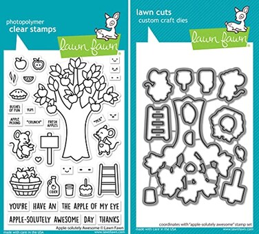 Lawn Fawn Applesolutely Awesome Stamps Set and Dies Set 2 Item Bundle