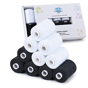 Simthread All Purpose Sewing Thread 10 Spool 5 White 5 Black 1000 Yards Each Bobbin Polyester Thread for Sewing Handy Polyester Sewing Threads for Sewing Machine White and Black Series