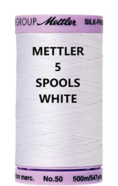 Mettler 5 Pack SilkFinish Solid Cotton Thread 547 yd500m White