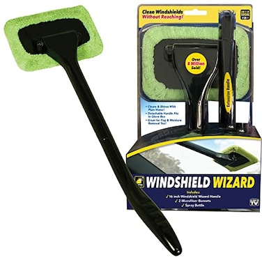 Windshield Wizard Cleaning Tool ASSEENONTV Cleans Windshields Without Reaching Microfiber Window Cleaning Device wExtra Bonnet Spray Bottle Long Detachable 16 Handle Fits in Glovebox