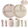 PandaEar Silicone Baby Feeding Set 2 Pack Divided Suction Plate 2 Tiny Cup with Spoons BPA Free Light TanPink