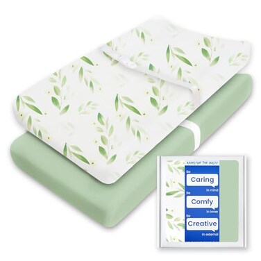 TOTBASIC Changing Pad Cover for Girls Boys TotBasic Premium Soft Boho Changing Table Covers Stretchy Jersey Changing Table Sheets Fits All Standard Changing Tables 2 Pack Sage GreenBotanical Leaf
