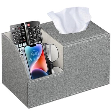 BLIENCE Square MultiFunctional Tissue Box Cover with Storage and Remote Control Holder Cube Tissue Box Organizer for Bathroom Nightstand End Table