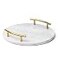 ATP MODERN White Marble Tray with Gold Handles Elegant Solid Marble Chic Modern Elegant Round Vanity Tray for Bathroom