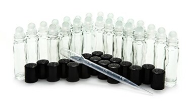 Vivaplex 24 Clear 10 ml Glass Roll on Perfume Bottles with 3 ml Dropper