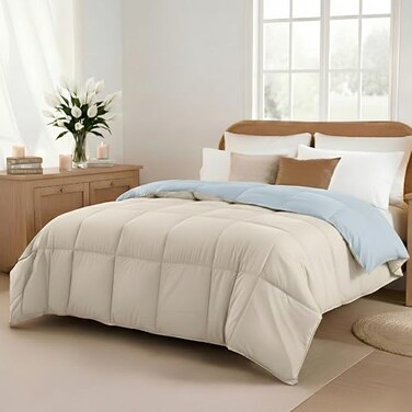 Modern Threads Down Alternative Reversible Comforter BeigeLight Blue Twin