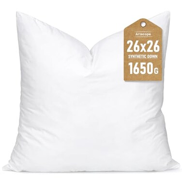 Artscope Synthetic Down Pillow Insert 26x26 Down Alternative Throw Pillow Insert Ultra Soft Fluffy Sleeping Pillow with 100 Cotton Cover Decorative PillowsWhite