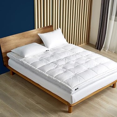 Serta Feather and Down Fiber Pillow Top Mattress Topper Full Size 233 Thread Count 100 Cotton Mattress Pad Ultra Soft 2Inch Support Feather BedWhite