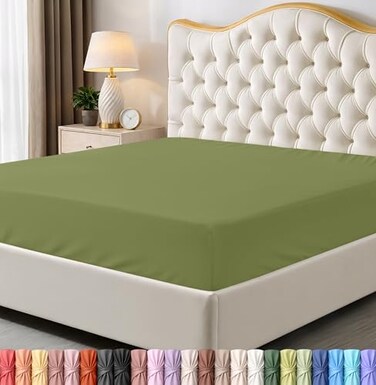 Utopia Bedding Queen Fitted Sheet Bottom Sheet Deep Pocket Soft Microfiber Shrinkage and Fade ResistantEasy Care 1 Fitted Sheet Only Olive