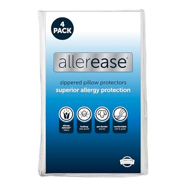 Aller-Ease Set of 4 King AllerEase Pillow Protectors Moisture Wicking Advanced Allergy Protection Premium Polyester Zippered Protectors