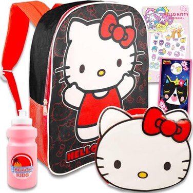 Hello Kitty Backpack and Lunch Box Set Bundle with Hello Kitty Backpack Lunch Bag Water Bottle Tattoos More Hello Kitty Backpack for School