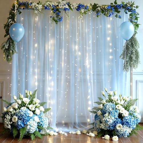 partisky Partisky 10x8ft Baby Tulle Backdrop Curtain With Lights