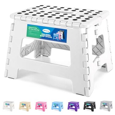 Dyforce Folding Step Stool 9 Inch Kids Step Stool Heavy Duty Step Stools for Adults Compact Foot Stools LightWeight Toddler Step Stools for Kitchen Bathroom Holds Up to 300 lbs White