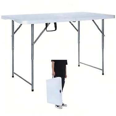 Lakhow Folding Table 4 Foot Portable Heavy Duty Plastic FoldinHalf Utility Table with Carrying HandleIndoor Outdoor Small Adjustable Height FoldingCamping and PartyWhite